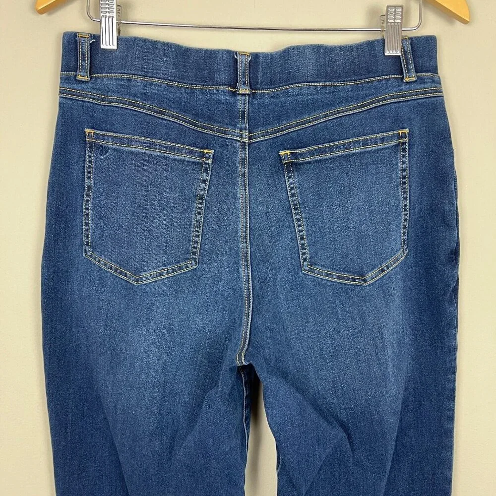 Betabrand Jeans Women Large Blue Denim Signature Mid-Rise Bootcut Pull On Pocket